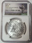 1887 Morgan Silver Dollar NGC MS64 Great Northwest Collection $1 BU White Coin