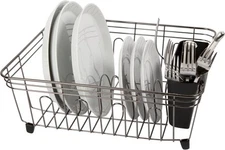 Oggi Compact Dish Drying Rack - Drain w/Utensil Caddy, Black Chrome 