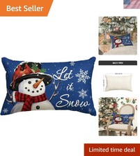 Let it Snow Snowman Christmas Blue Throw Pillow Cover, 12 x 20 Inch Winter Ho...