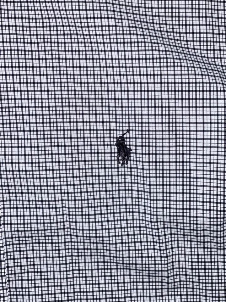 Camisa de vestir Ralph Lauren para hombre grande negra blanca a cuadros con botones algodón elástico Foto 4 de 4