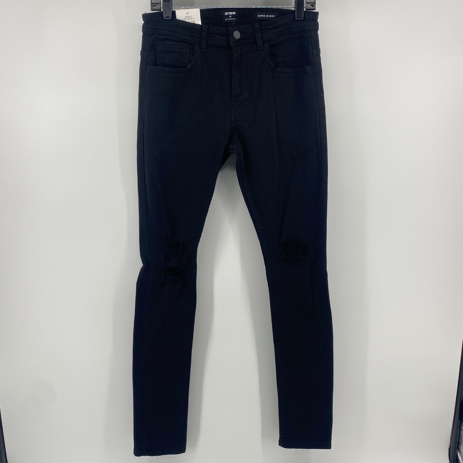 Mens 30 Black Distressed Ripped Knee Jet Black Nwt