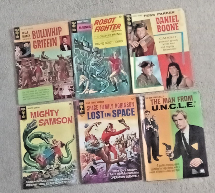 Vintage LOT of 6 Gold Key 1960's comics Man from Uncle, Daniel Boon,Magnus