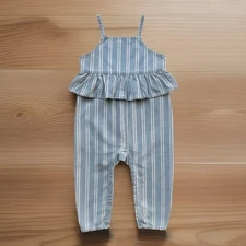 New Molo of Denmark Toddler Girls Chambray Jumpsuit Blue White Sz 18-24M (86 CM)