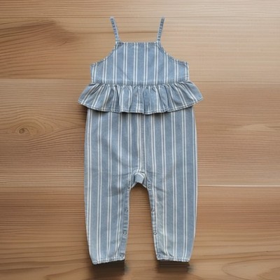 New Molo of Denmark Baby Girls Chambray Jumpsuit Blue White Sz 18-24M (86 CM)