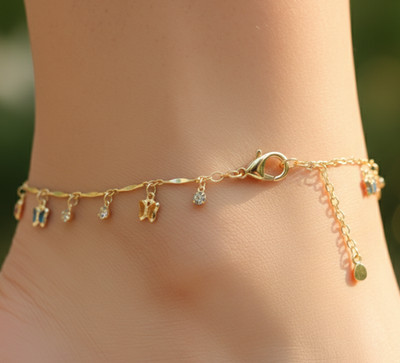 Elegant 18K Gold Tone Brass Anklet Minimalist Butterfly Charm Boho Design