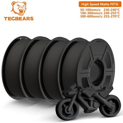 TECBEARS 4KG PETG Fast-Print Matte 3D Filament 50-600mm/s Neat Winding Black