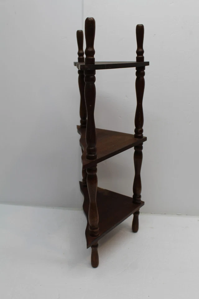 Husillo de madera vintage 3 niveles esquina Knick Knack estante Foto 3 de 4