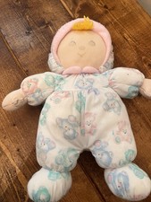 VTG Carters Lovey teddy bear rattle Plush pink blue green pastel print Doll
