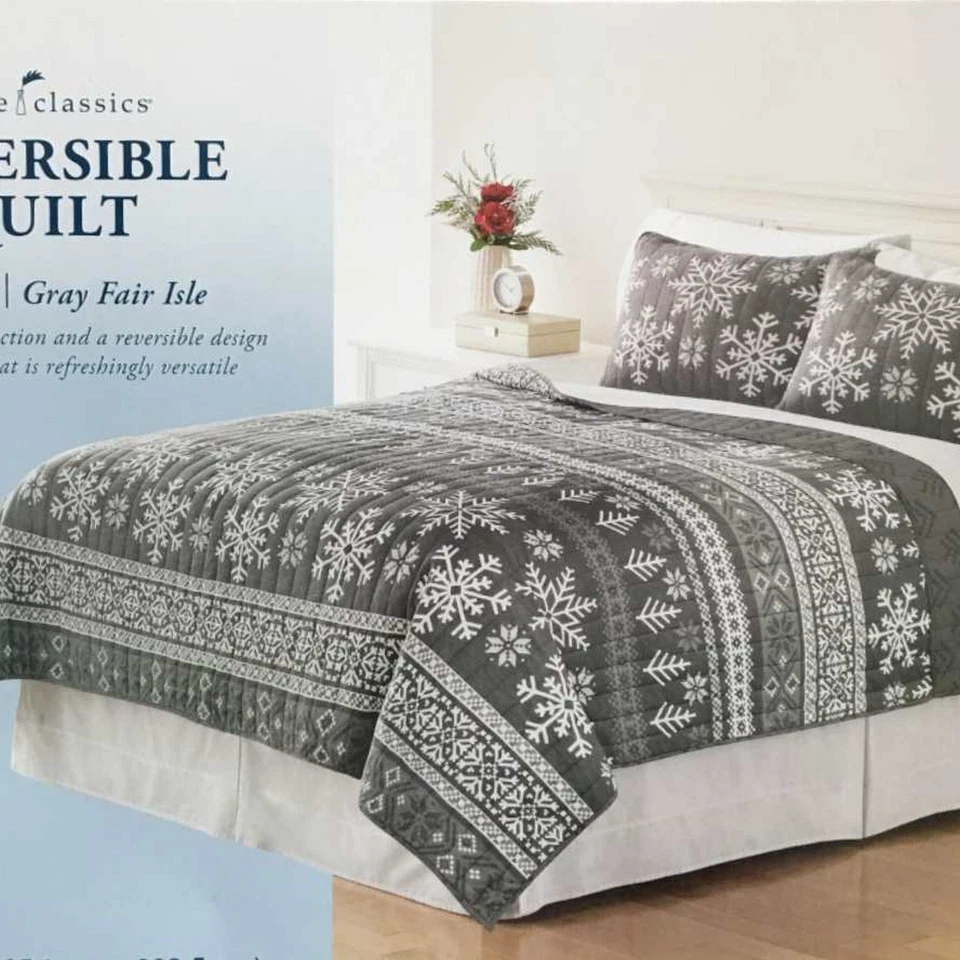 Домашнее классическое двуспальное серое двустороннее одеяло Sarah Fair Isle - Изображение 2 из 2