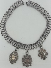 Dancraft  Sterling Silver Choker Necklace 3 Antique English Shield Fob 74 gr V