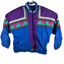 VTG Womens Lavon Windbreaker Retro Colorblock Purple Blue Size XL 90s Track Suit