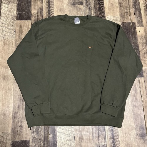 Vintage Nike Y2K Olive Orange Swoosh Crewneck 2XL - Picture 1 of 6
