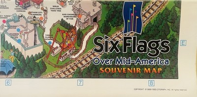 1993 SIX FLAGS Over Mid-America Vintage Theme Park Souvenir Map Eureka Missouri