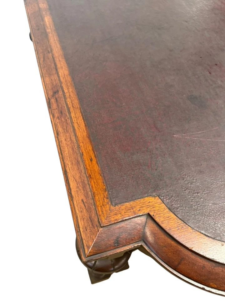 Antigua mesa de salón biblioteca renacimiento victoriano 1870 tapa de cuero Foto 3 de 4