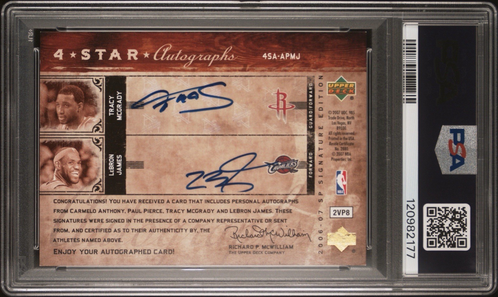 LeBron James SP Signature 4 Star Auto Carmelo Anthony, Mcgrady, Pierce #/15 PSA view 3