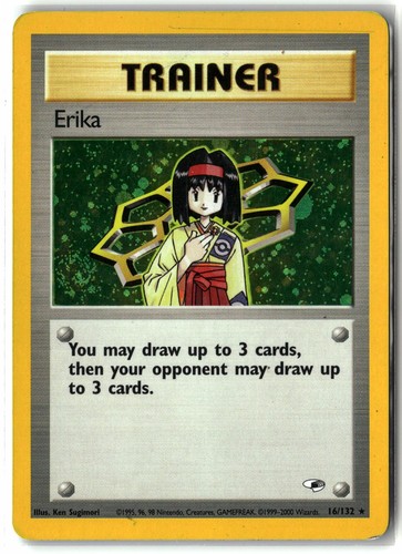 2000 Erika ⭐️ 16/132 Swirl Holo Rare Unlimited WOTC Gym Heroes Pokemon LP