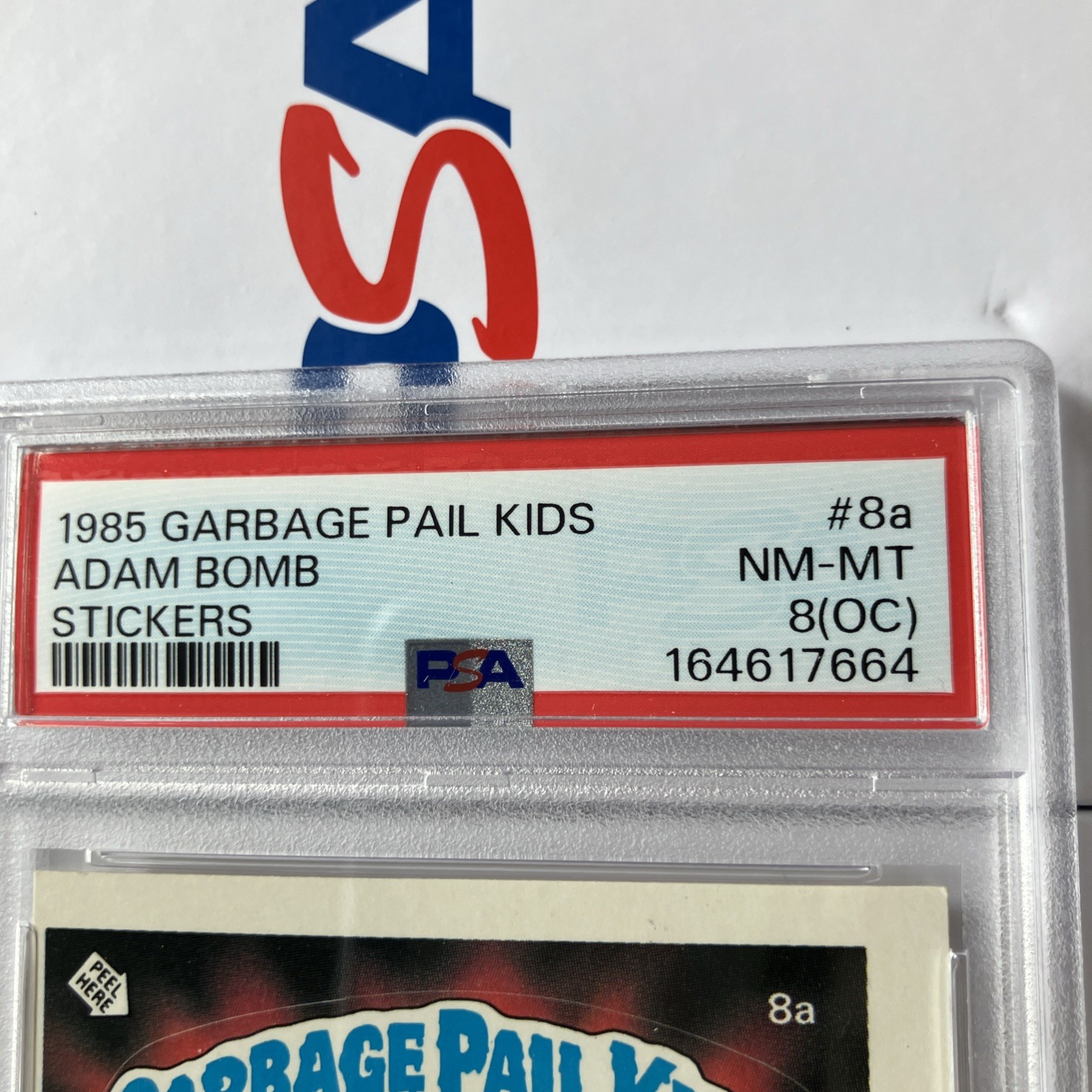 1985 Garbage Pail Kids Adam Bomb 8a PSA 8 (oc) Matte Topps Series 1 OS1 Cheaters view 3