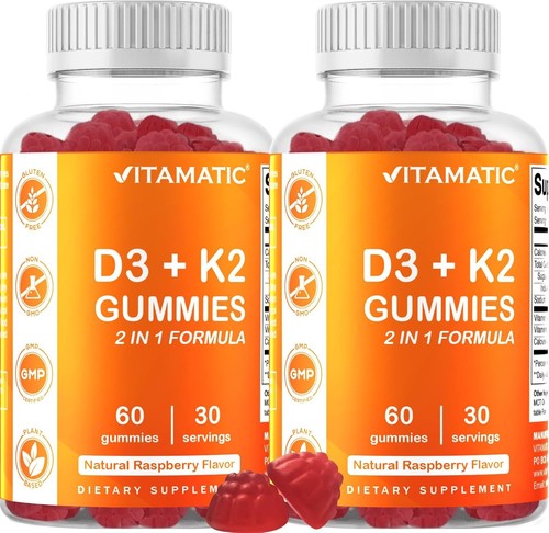 Vitamatic 2 Pack Vitamin D3 K2 Gummies - 60 Count - 60 (Pack of 2)