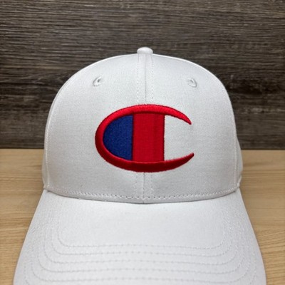 Champion Hat Cap Snap Back White Red Blue Big C Logo Athletic