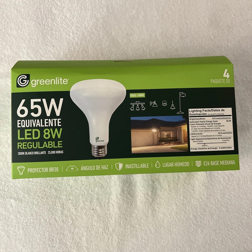 Greenlite BR30 LED Floodlight Bulbs 4-Pack – 65W Equivalent 3000K Dimmable - Image 4 of 4