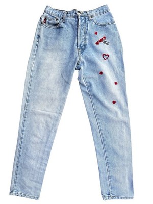Vintage L.E.l Womens Jeans Size 7 Heart Embroidered high Rise Straight Leg