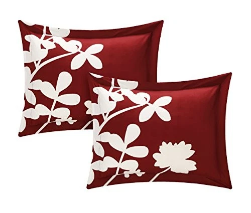 7 Piece Iris Large Scale Floral Design Printed with Queen Comforter Red - Image 3 of 4