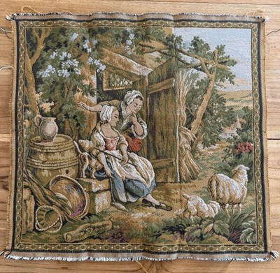 Vintage French Pastoral Tapestry Panel - 20'' x 19'' Unfinished Woven Art Patch