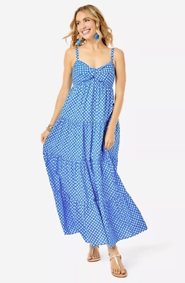 blue dress size 12 NWT Lilly Pulitzer Shylee Boca Double Checking Cotton Maxi Buy Simply Be Blue Girl_Birthday_Dress 4509 Sizes color:Sand
