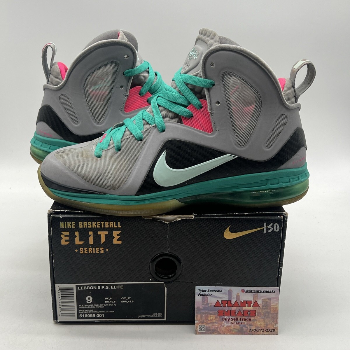 Size 9 - Nike LeBron 9 P.S. Elite South Beach Grey Pink Aqua 