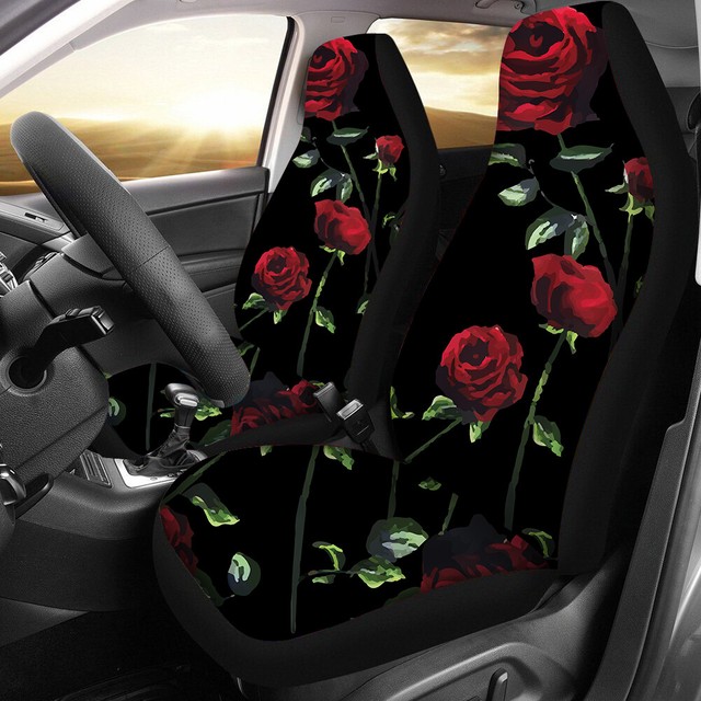 Women's Fashion Floral Rose Car Seat Covers 2 PCS Front Seats Only