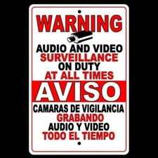 CCTV Warning Security Audio Video Surveillance Camera Sign English Spanish SS001