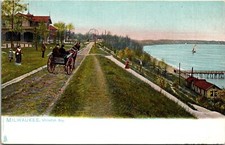 Tuck Postcard WI Milwaukee Whitefish Bay Buggy Pier Beach Ferris Wheel ~1907 V79