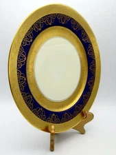 Antique T&V Tressemann & Vogt Limoges Cobalt Gold Encrusted 11" Dinner Plate