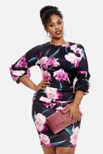 Fashion To Figure Womens Black Floral Bodycon Dress Ruched Plus Size 1