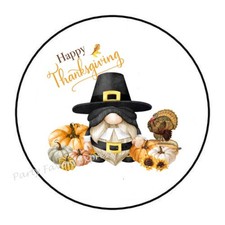 HAPPY THANKSGIVING PILGRIM GNOME ENVELOPE SEALS LABELS STICKERS PARTY FAVORS