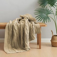Chunky Knit Chenille Throw Blanket Breathable Cable Knitted Blanket for Couch...