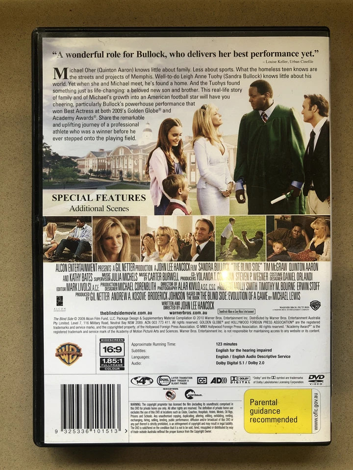 The Blind Side (DVD 2009) Region 4 Biography,Drama,Sport, Quinton Aaron, Sandra - image 2 of 2
