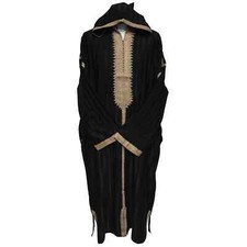 Moroccan 3 Quarter Length Black Striped Cotton Blend Hooded Thobe Djellaba
