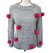 Zara knitwear girls gray pom pom sweater pullover size 10