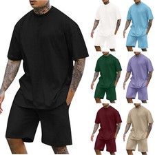 Men Summer Outfit 2-Piece Set Short Sleeve T-Shirt and Shorts Sweatsuit Set