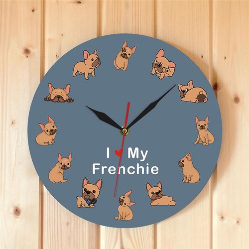 French Bulldog Wall Clock Cartoon Puppy Clock Bedroom Decor for Dog Lover - Picture 3 of 11
