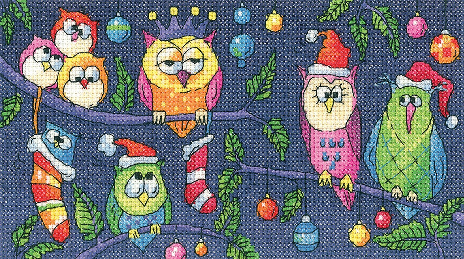 Heritage Crafts Cross Stitch Kit - Christmas Owls
