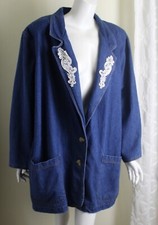 Gitano Sz 24w 2x Denim Jean Lace Floral 35" Long Blazer Jacket Coat