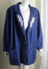 Gitano Sz 24W 2X Denim Jean Lace Floral 35" Long Blazer Jacket Coat
