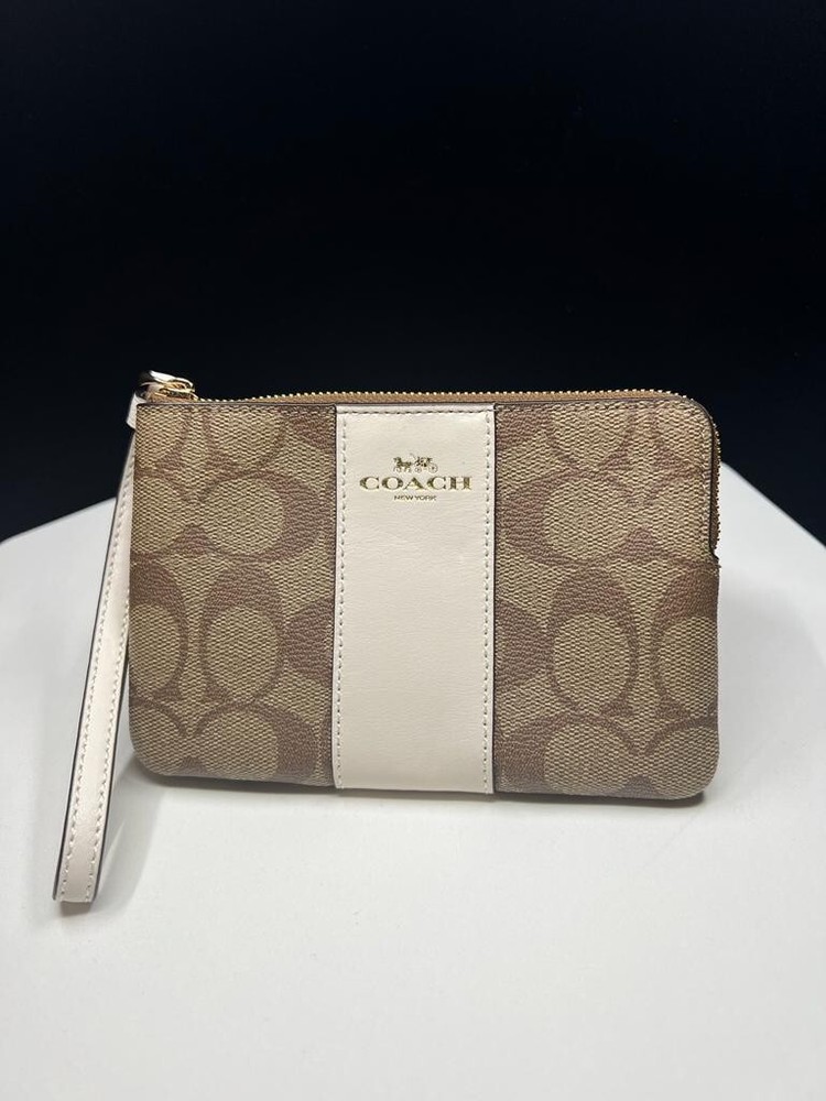 COACH Ladies Corner Zip Wristlet in Signature Canvas