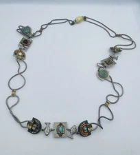 Ayala Bar Vintage Hand Made Glass Stones Silver Tone Long Costume Necklace