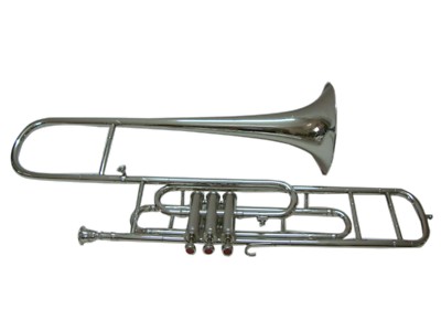 BRANDNEU CHROM Bb FLACHVENTIL TRUMBONE MIT GRATIS HARTSCHALENKOFFER + MUNDSTÜCK