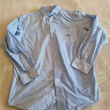 Chaps Mens Medium White Blue Checkered Casual Button Up Dress Shirt