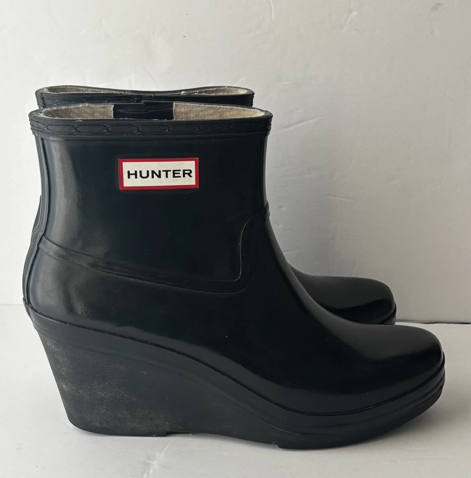 Hunter Aston Botas de Lluvia Cuña Mujer Negro Talla 10 Foto 3 de 4