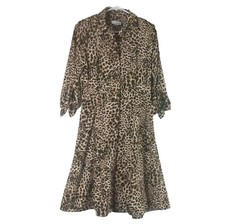 Calvin Klein Womens Leopard Print Shirtdress Size 2 Brown Button Front Midi Dres